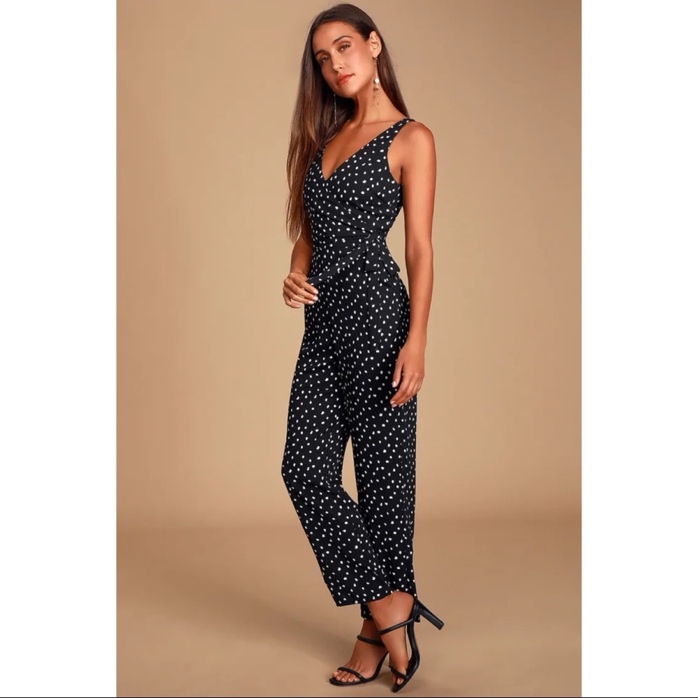 NWOT Lulus Aislinn Black Polka Dot Sleeveless Jumpsuit Small - Picture 2 of 13